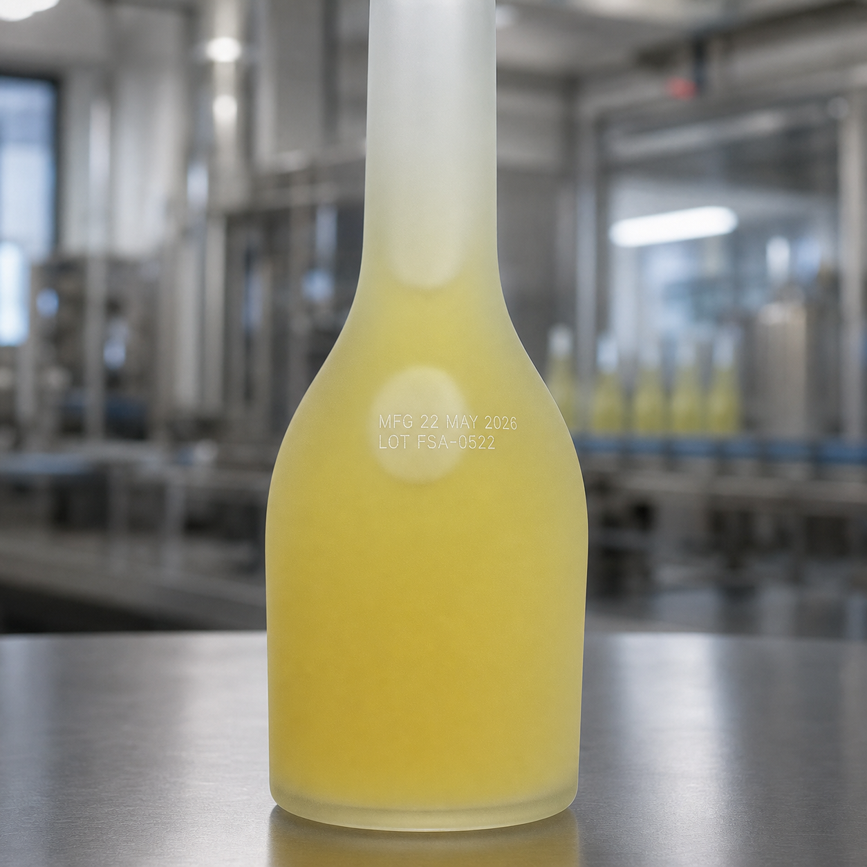 Manufacturing-date coding on a frosted glass bottle