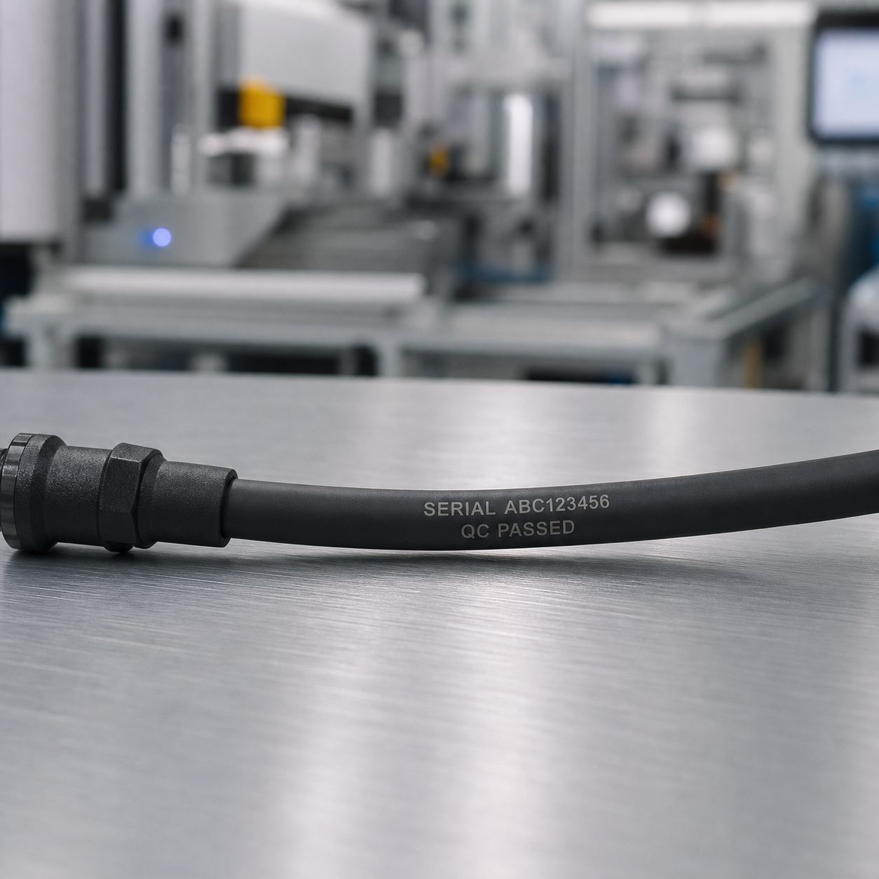 Serial-number marking on a black cable assembly