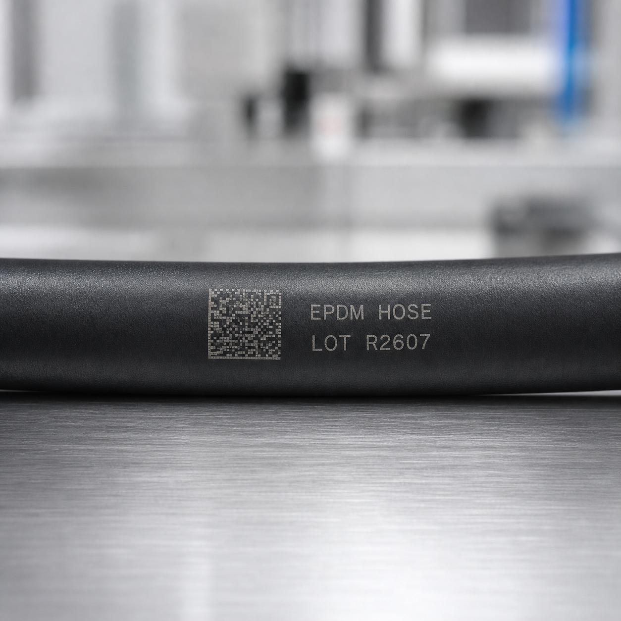 QR and lot marking on an EPDM rubber hose