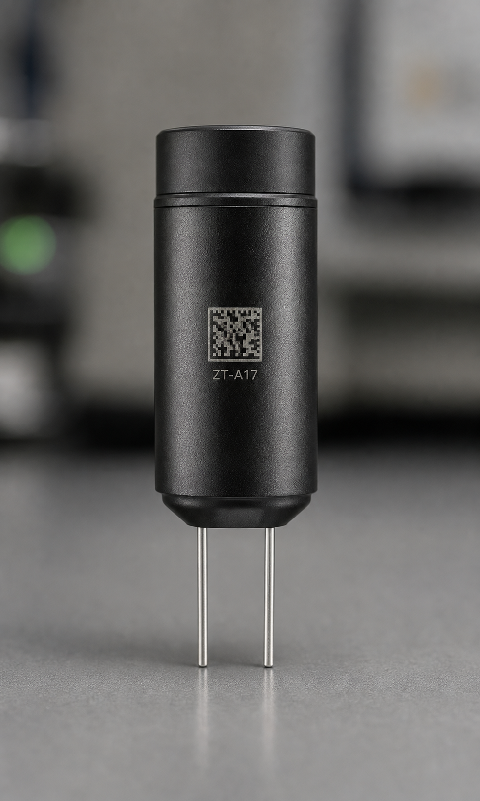 Data Matrix marking on a black anodized sensor housing