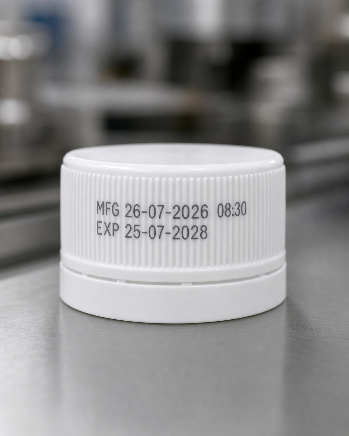 Manufacturing and expiry dates on a PP bottle cap