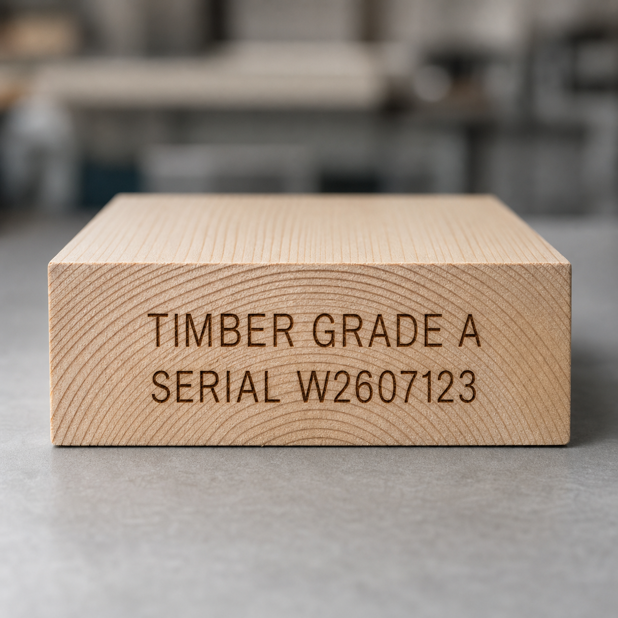 Grade and serial engraving on timber end grain